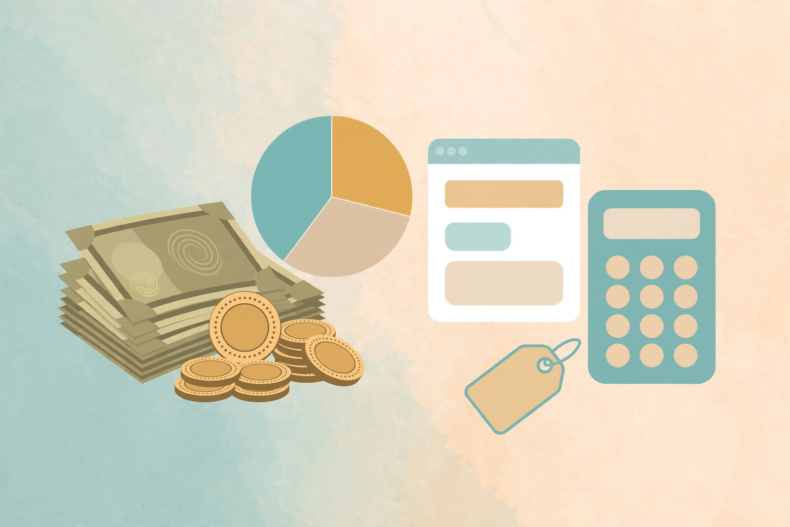 WordPress website cost in India price breakdown shown with rupee coins, a calculator and a cost chart
