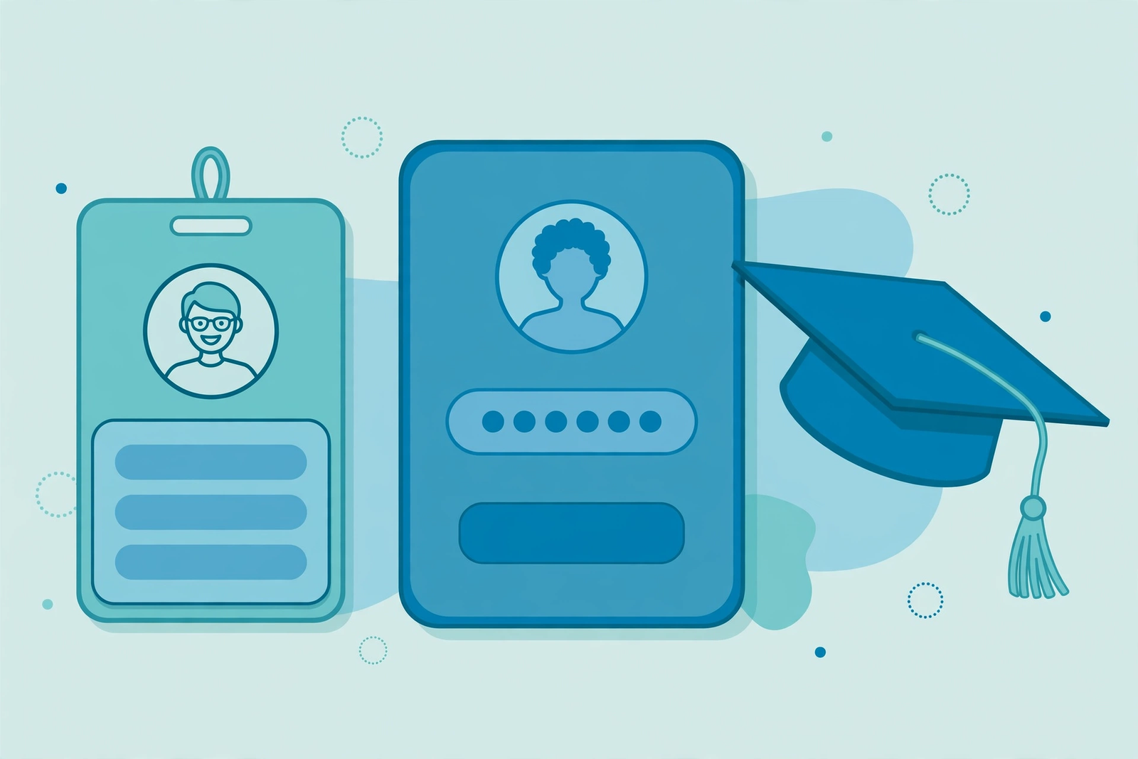 Student registration and login system PHP project - illustration of student ID card and login screen