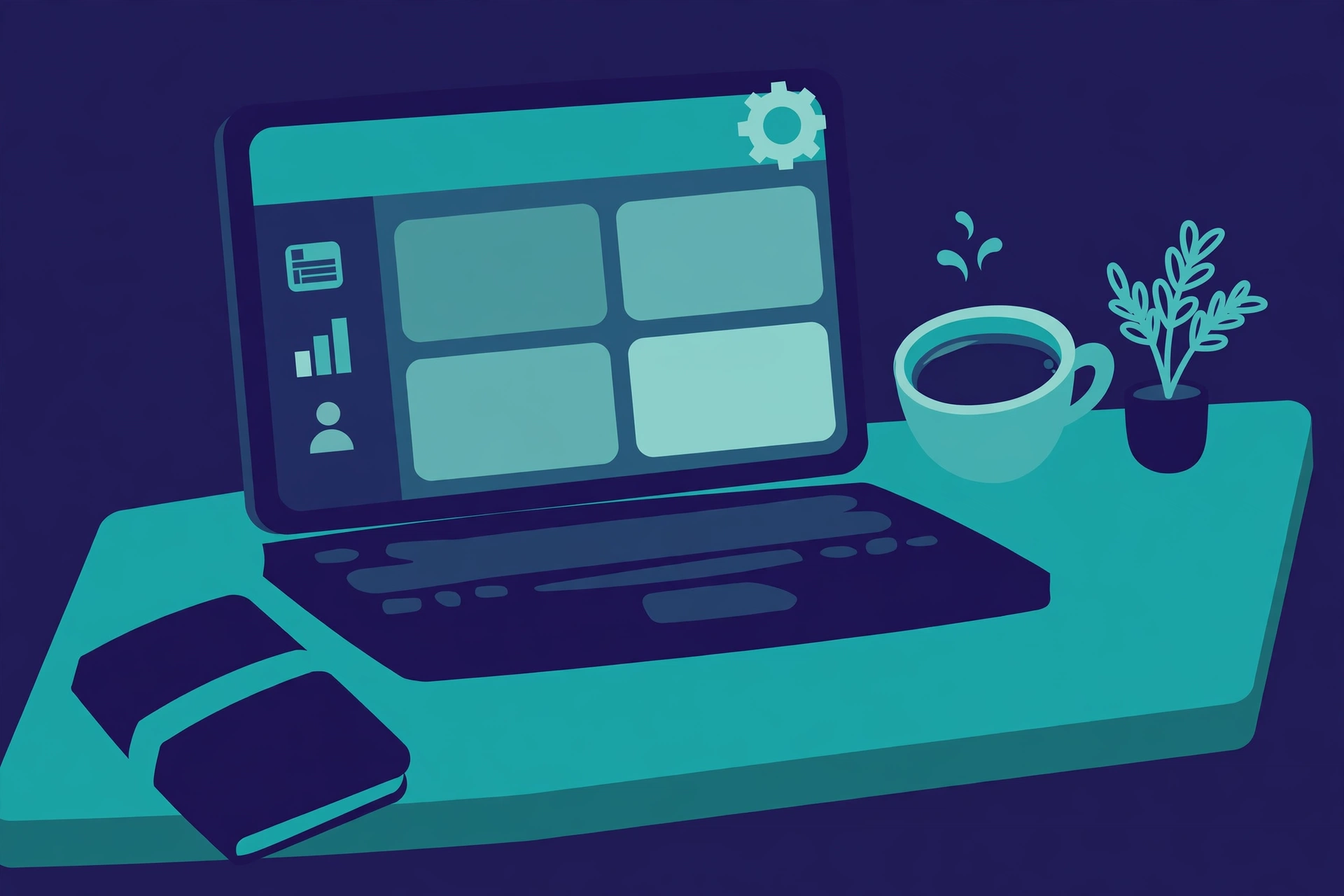 Laptop running a local WordPress dashboard illustration