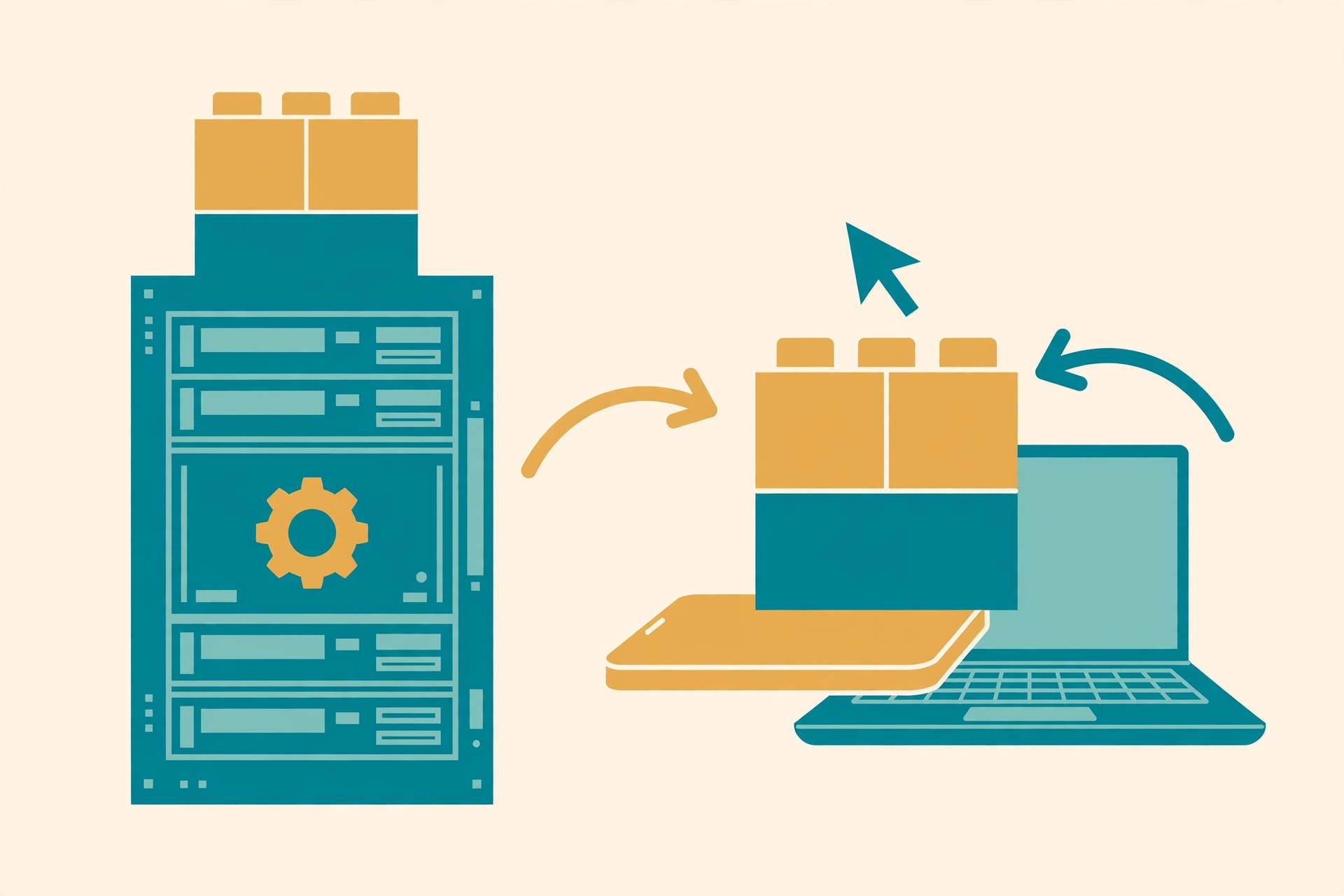 Diagram comparing a Next.js Server Component running on the server with a Client Component running in the browser