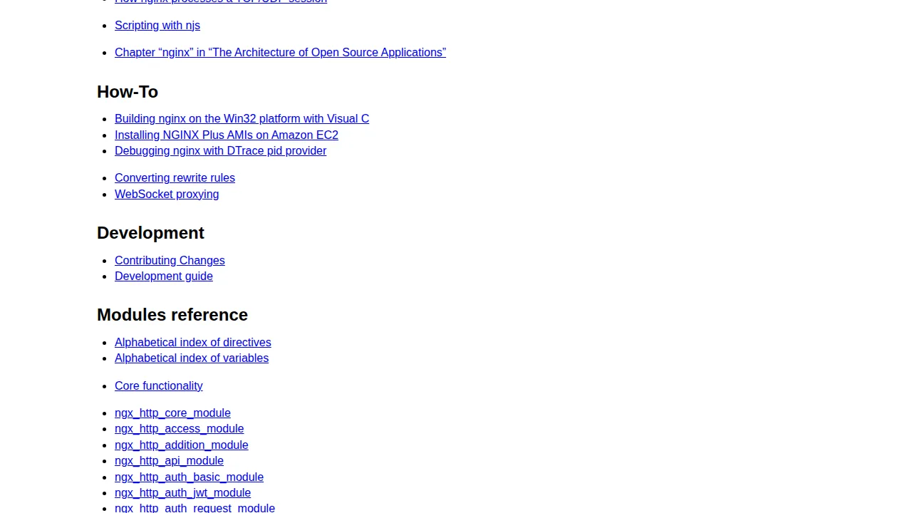 Real screenshot of the official Nginx documentation page