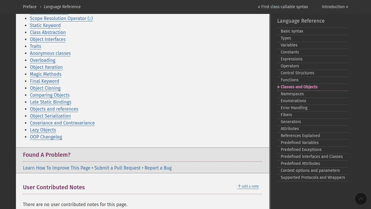 PHP official manual page on object-oriented programming