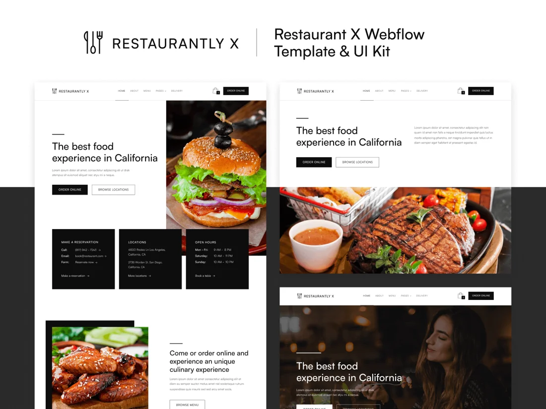 Restaurantly X restaurant Webflow template designs, official Webflow Marketplace screenshot