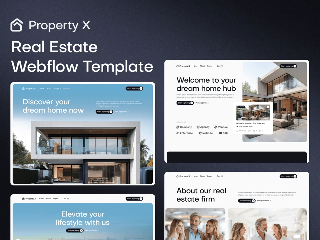 Property X real estate Webflow template listing pages, official Webflow Marketplace screenshot