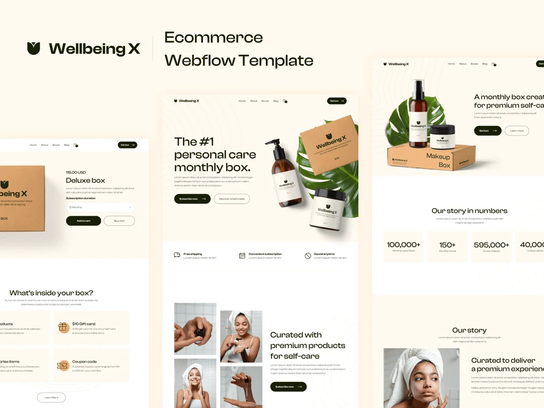Wellbeing X organic ecommerce Webflow template designs, official Webflow Marketplace screenshot