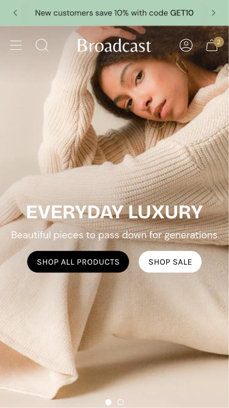 Broadcast theme preview screenshot from the official Shopify Theme Store