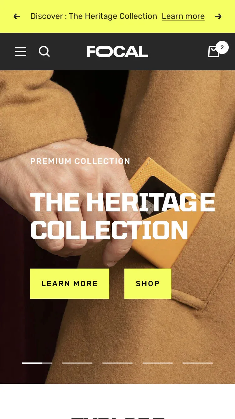 Focal theme preview screenshot from the official Shopify Theme Store, showing a bold grid-style storefront