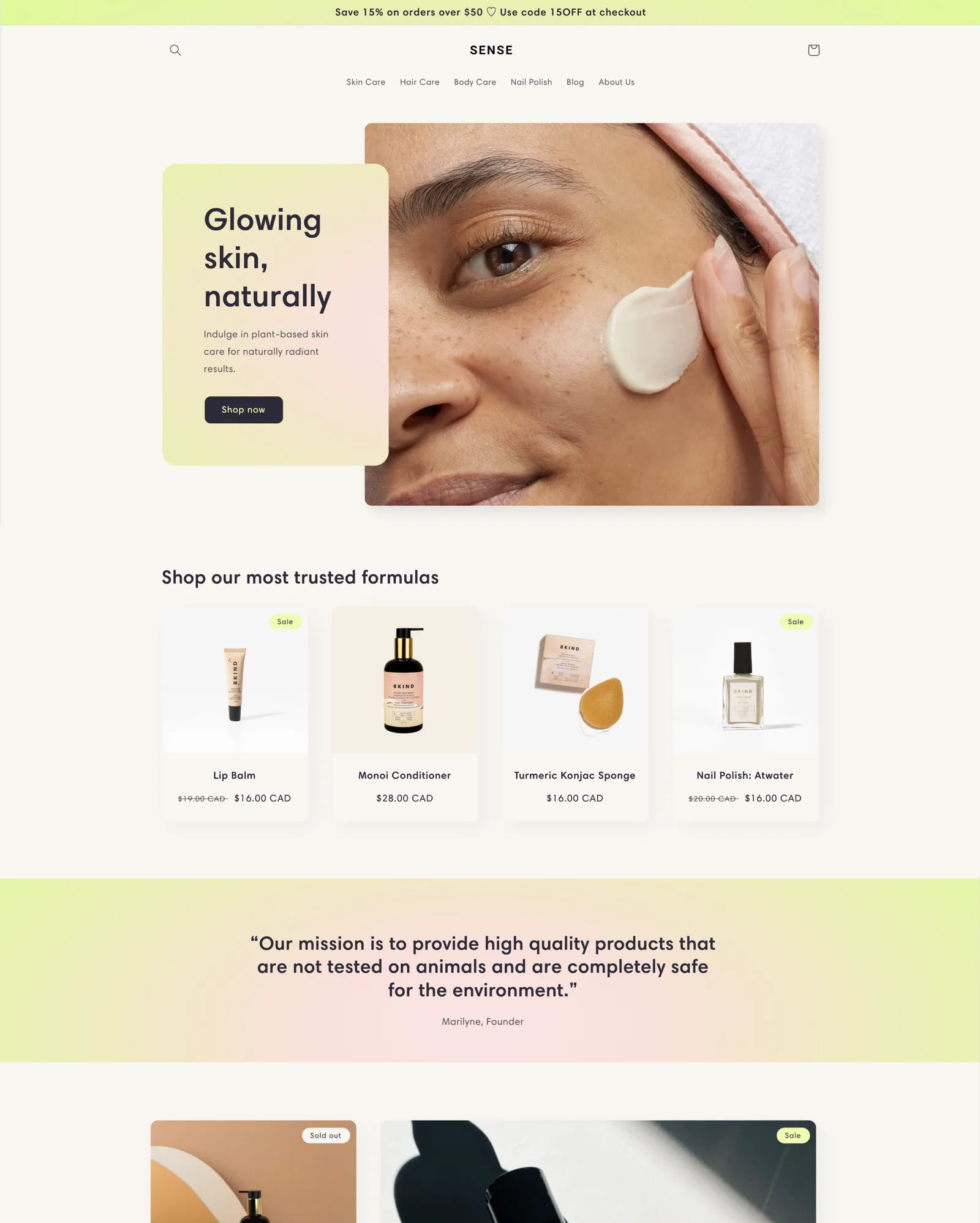 Sense theme storefront as shown in its official Shopify Theme Store hero screenshot, with a fresh, bright design