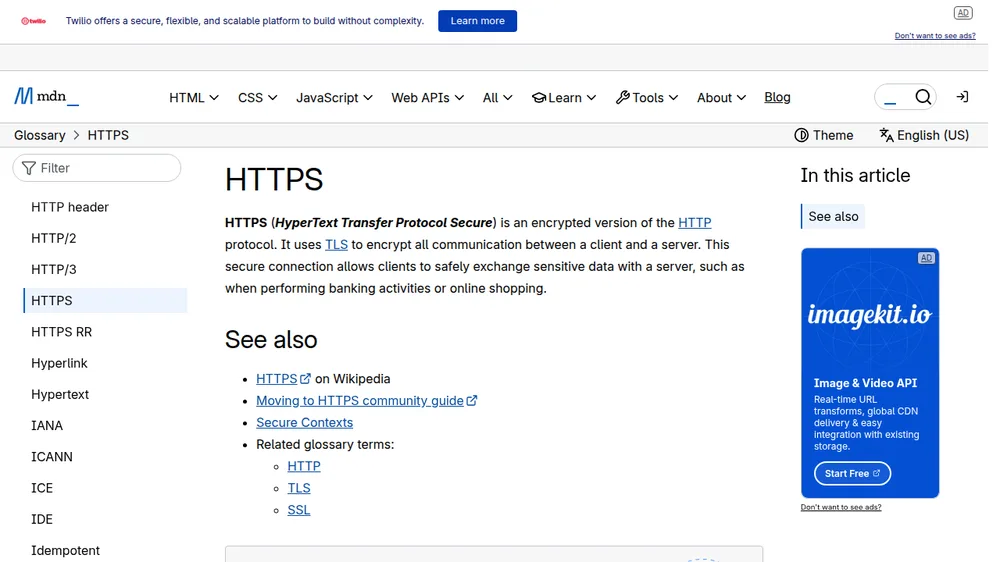 MDN documentation page about mixed content — a real screenshot showing how browsers handle insecure content on secure pages