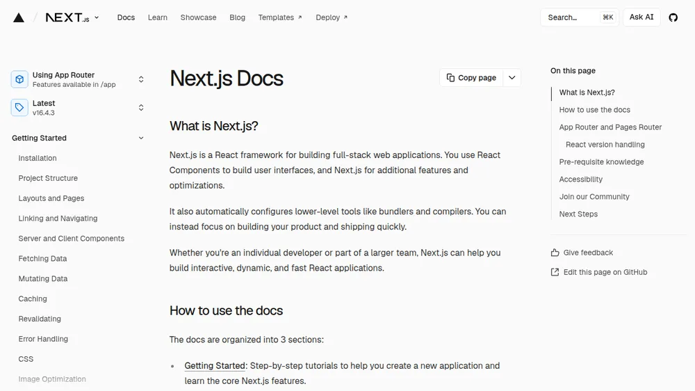 Next.js official documentation page for the React hydration error showing common causes and fixes